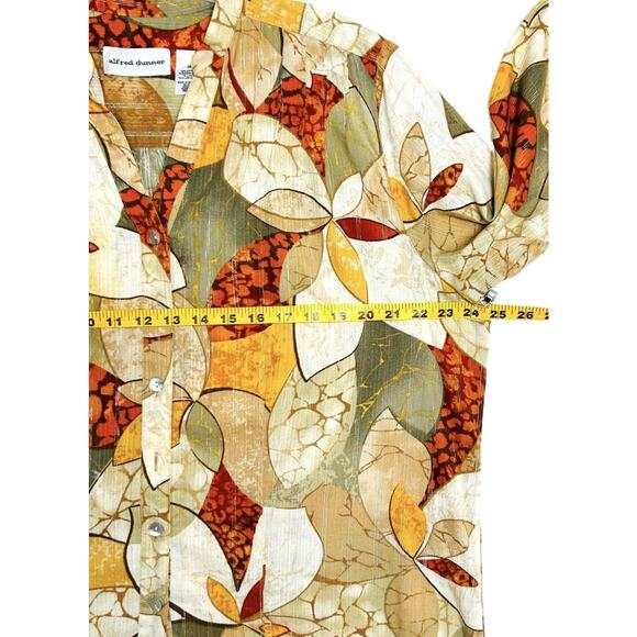 Alfred Dunner Women Shirt Top Sz 18 Button Front Tropical Tan Rust Gold Threads - Picture 11 of 15